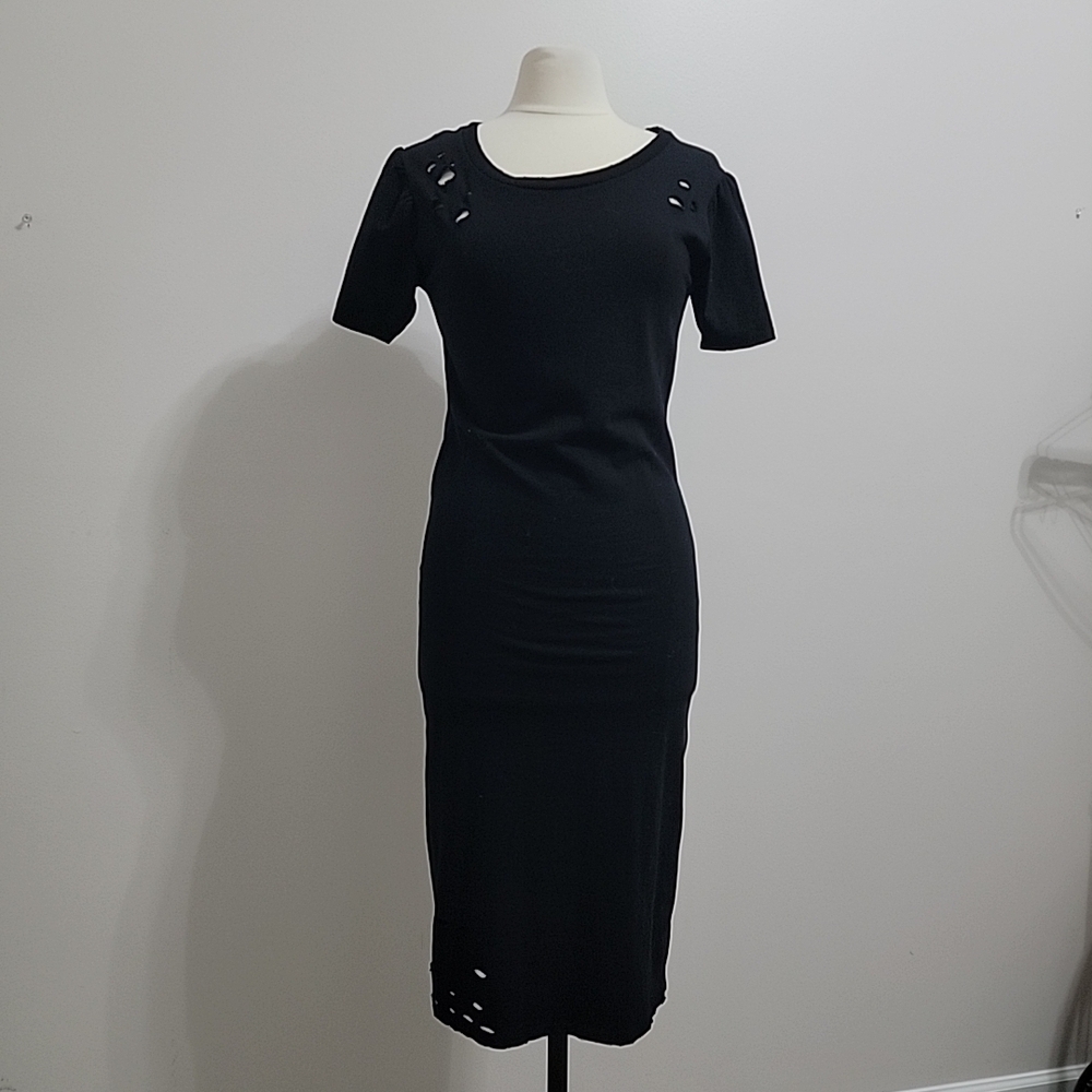 Abound Women’s Black Distressed Midi Dress Size Medium Sleeveless EUC